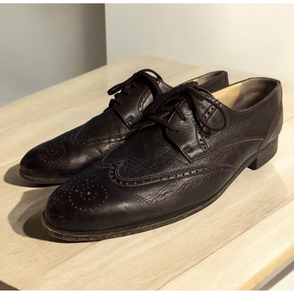 Vtg BALLY of Switzerland Leather Dress Burgundy Wingtip Oxford Shoes Men's 10
